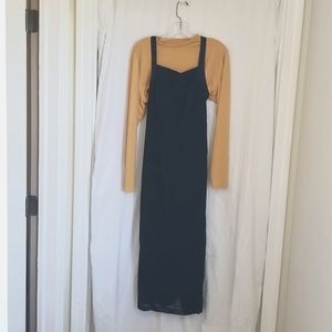 Black with sequin evening gown, mid-cap length